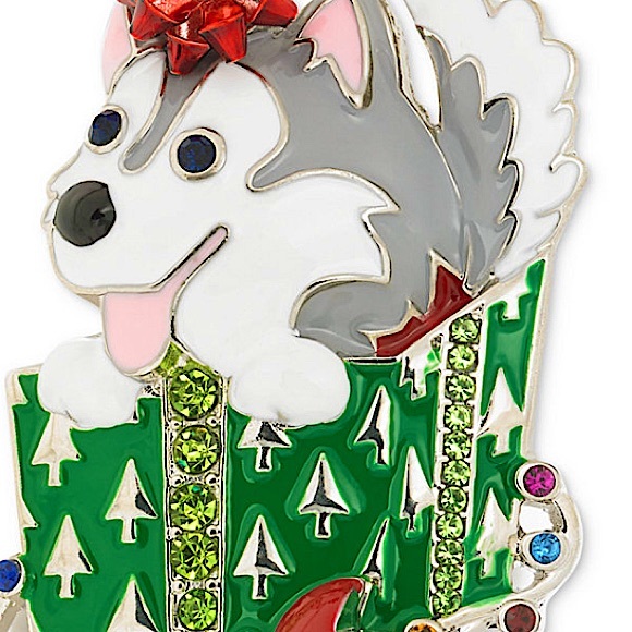 HOLIDAY PUPPY PIN *NEW! *GLASS *EPOXY *JEWELED *MACY’S *NICKEL-FREE *XMAS *CUTE - Picture 9 of 9